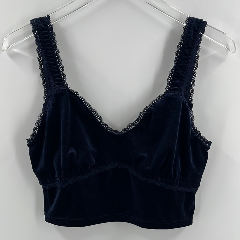 Forever 21 Velvet Lace Navy Blue Cropped Tank Cami Bralette Top Lingerie XLarge